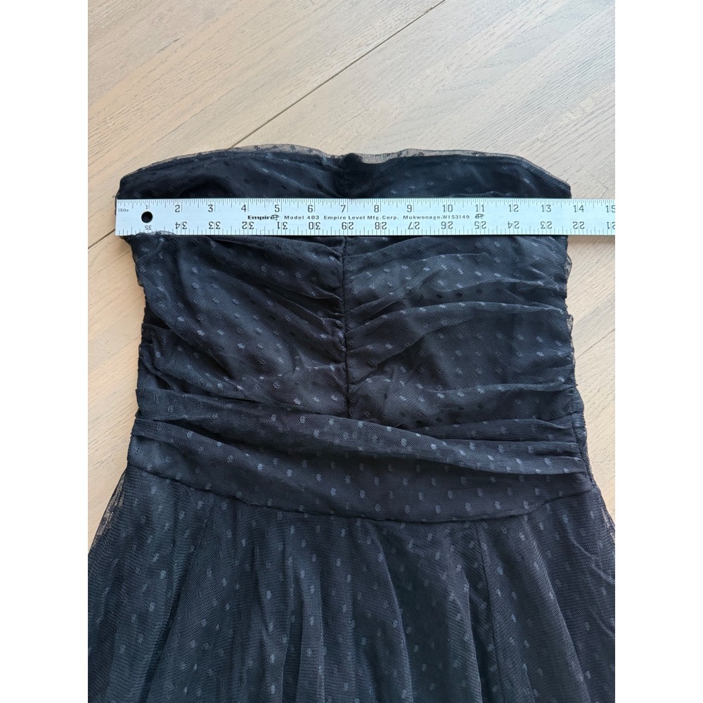 Y2K Forever 21 Black Swiss Dot Tulle Strapless Ruched Midi Dress Fit and Flare - Picture 4 of 6